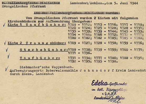 Landeshut Auslagerung Kirchenbücher
